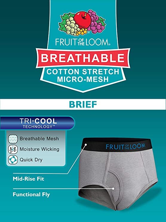 Fruit of the Loom Men’s Breathable Cotton Briefs S M L XL 2X ( 2 or 4 Pack)