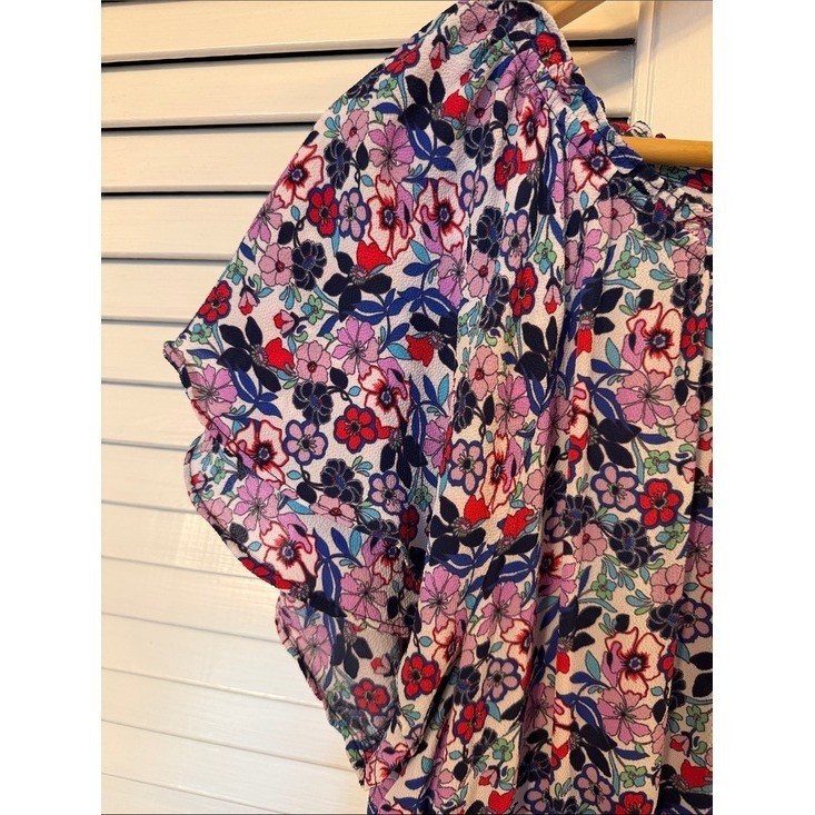 Talbots Floral Midi Dress Pink Purple Blue Size 10 Flutter Sleeve Classic Style