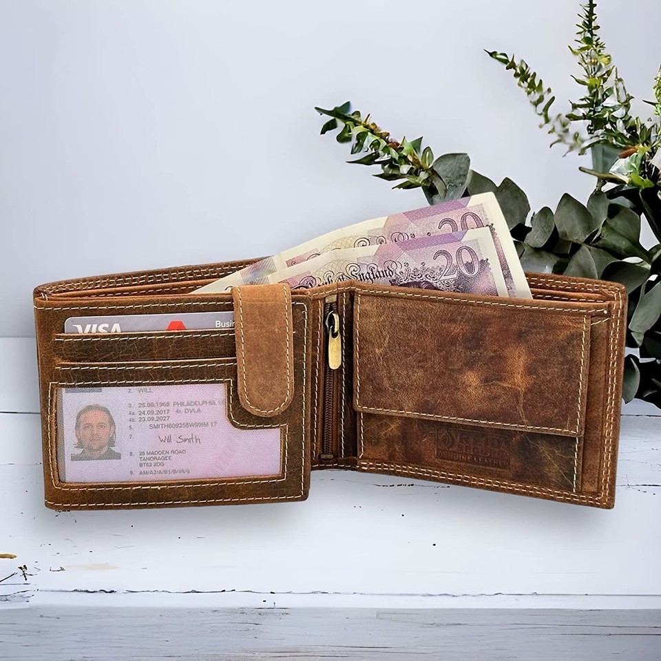 Personalised Custom Engraved RFID Blocking Mens Distressed Hunter leather Wallet