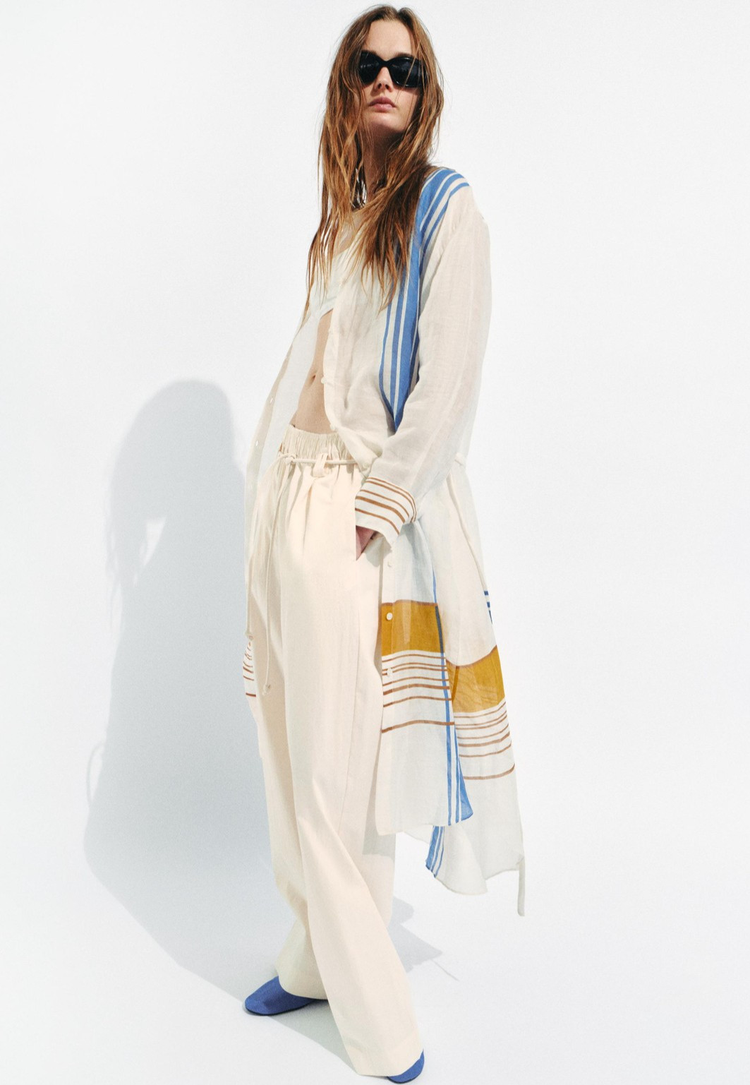 ZARA NEW WOMAN SEMI-SHEER 100% RAMIE SHIRTDRESS BELT ZW COLL XS-M 2226/003/330
