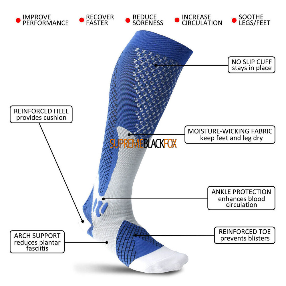 Compression Socks (4 Pairs) Support Medical 20-30mmHg Knee High Unisex (S-XXL)