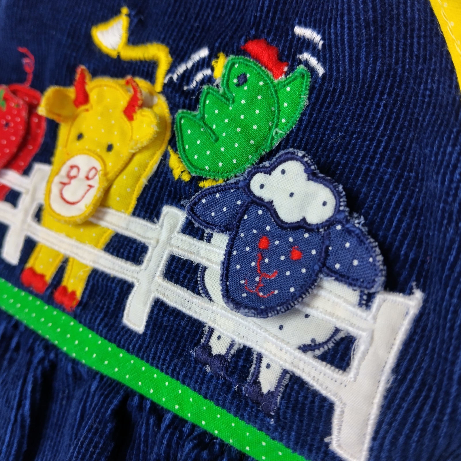 Vintage Overalls Blue Corduroy -12 Months- Snap Legs Farm Animals