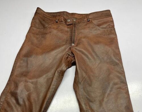 Men’s Leather Pants Trouser Jeans Real Brown Thick Cowhide Lederhosen Lederjeans