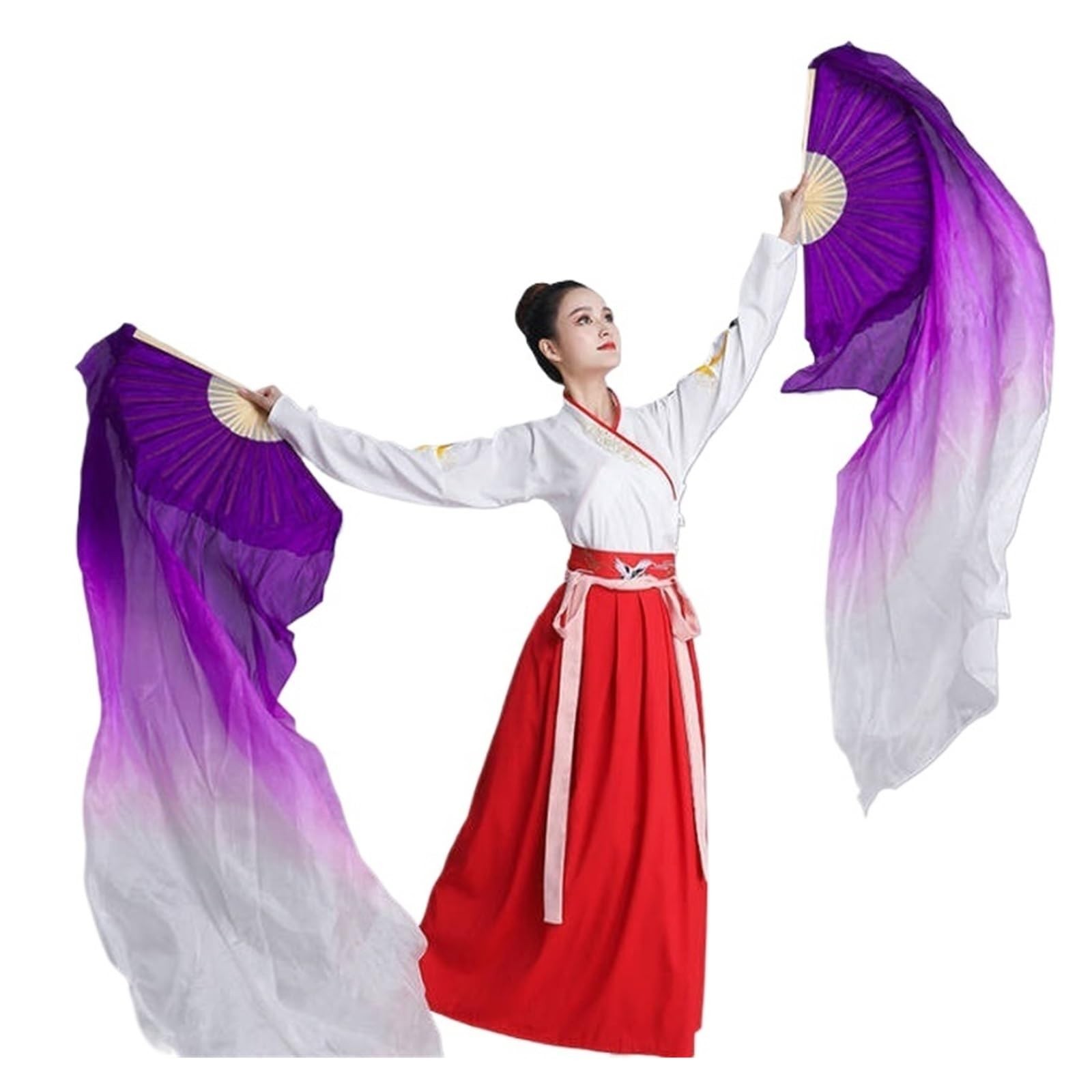 Faux Silk Belly Dance Fans Veils Long Dancing Performance Accessories 2 Pairs