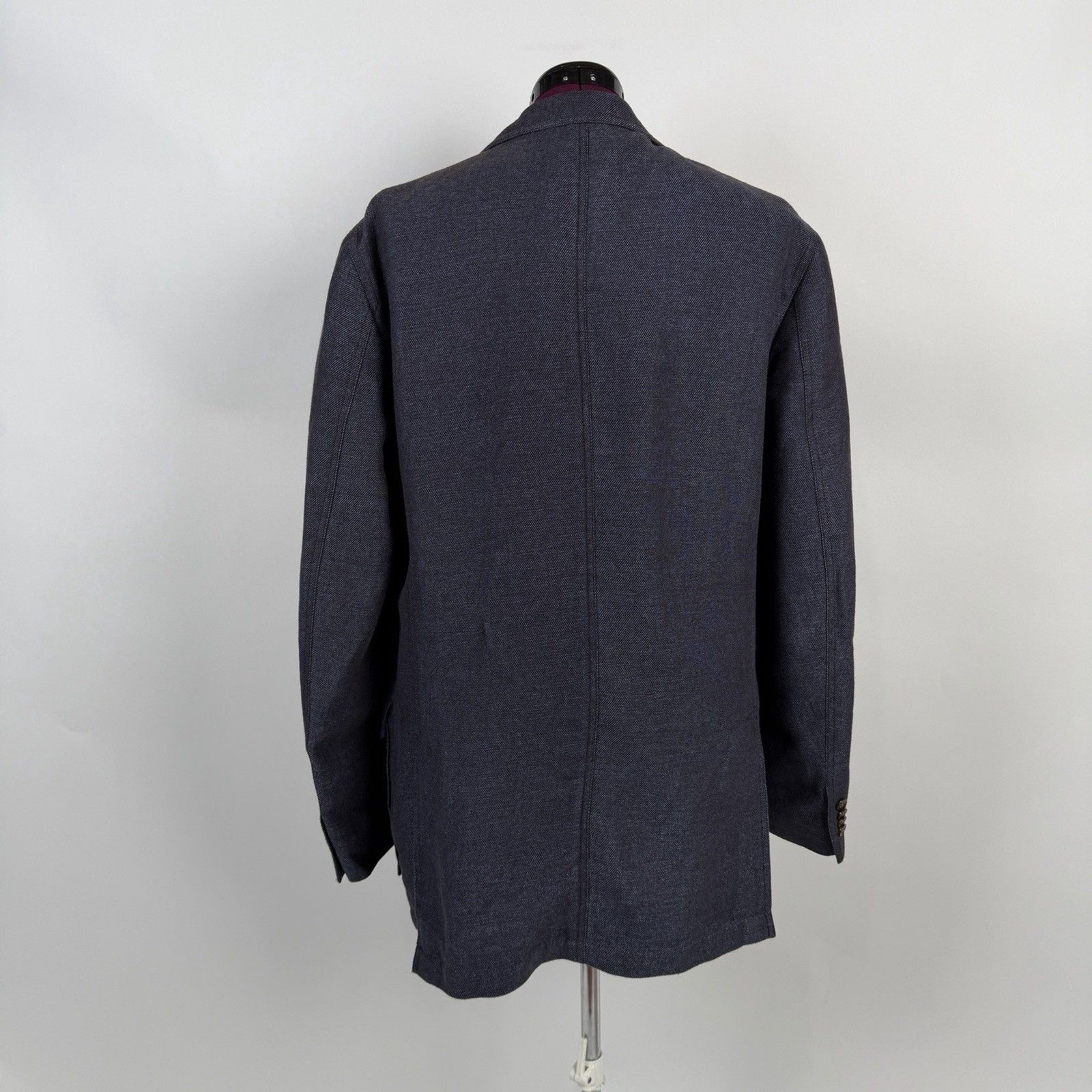 Kroon Linen Wool Unstructured Blue Blazer 44L Sport Coat Jacket Double Vented