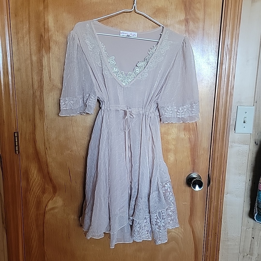 Pretty Angel Silk Blend Dress XL Crochet Lace Layered Fairy Romantic FairyCore