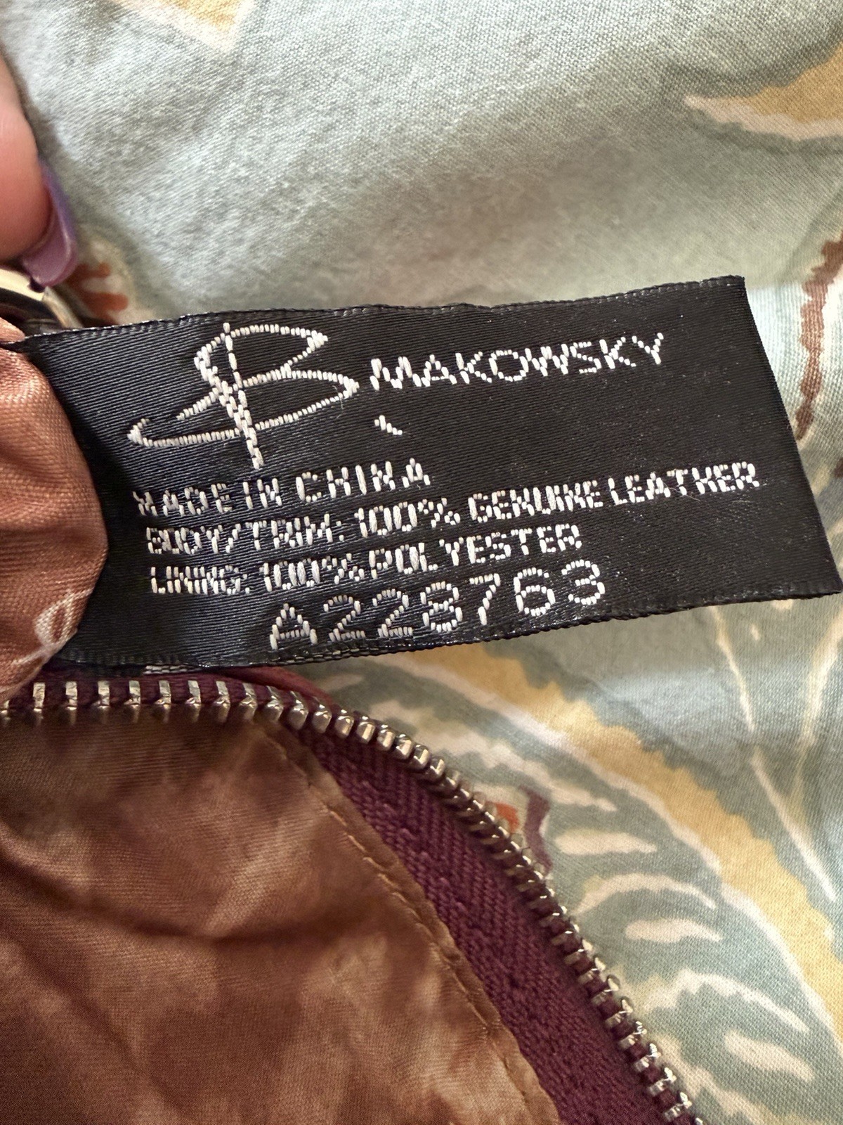 B Makowsky Purple Snake Texture 💯 Leather Exterior Shoulder Bag EUC