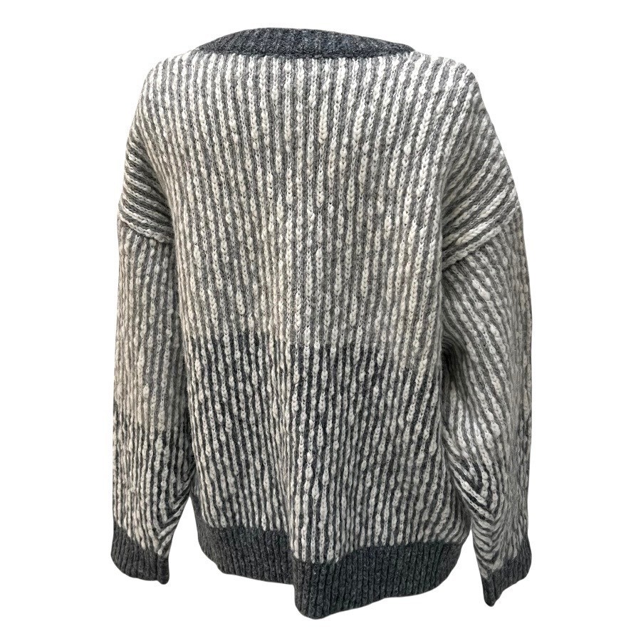 Grannycore Chunky Knit Oversized 3D Crochet Flower Sweater Women Grey Boho Large