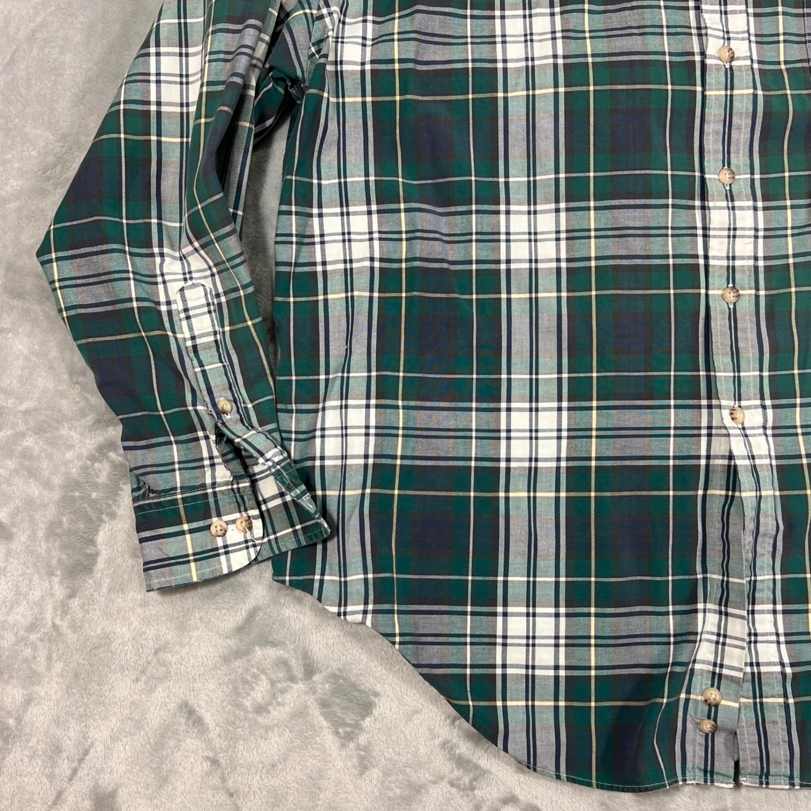 NORSPORT Vintage Mens Button Down Shirt XL Green White Plaid LS 100% Cotton Y2K