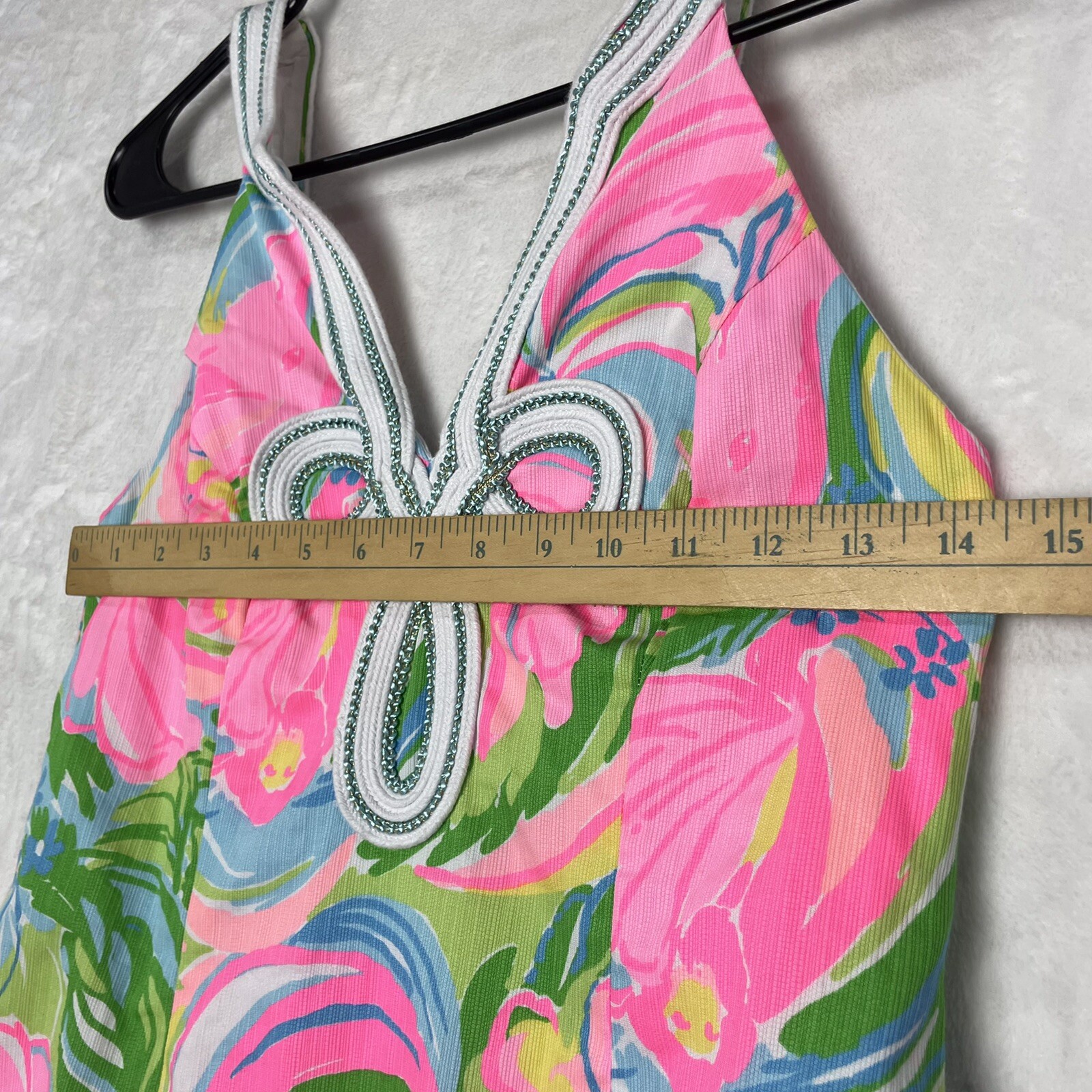 Lilly Pulitzer Tessa Shift Dress 2 Floral Tropical Print Embroidered Pink Green