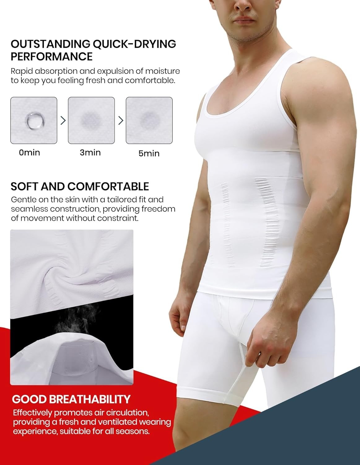 5 Pack Men Body Shaper Slimming Tummy Vest Compression Shirt Tank Top Shapewear