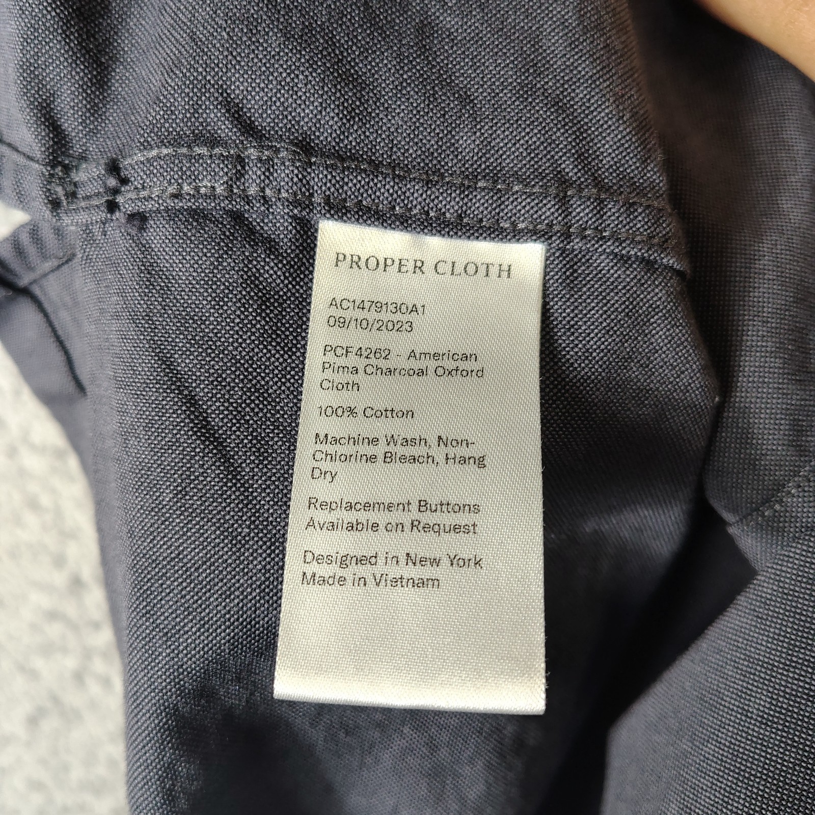 Proper Cloth Oxford Shirt Men’s 17-33 Charcoal Long Sleeve Button Down Classic
