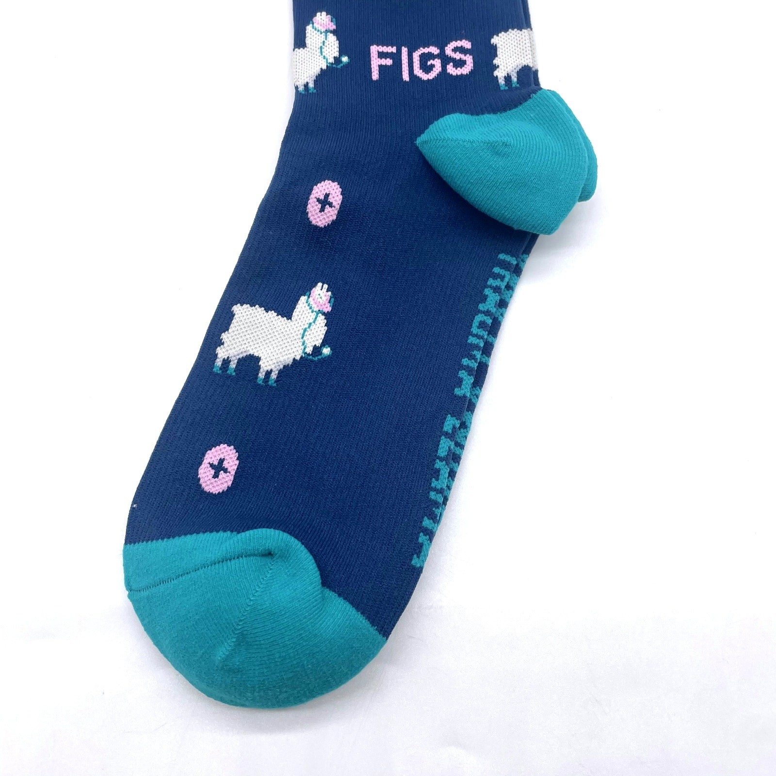 1 Pair FIGS Compression ‘Dr Llama’ Blue Socks Size Medium