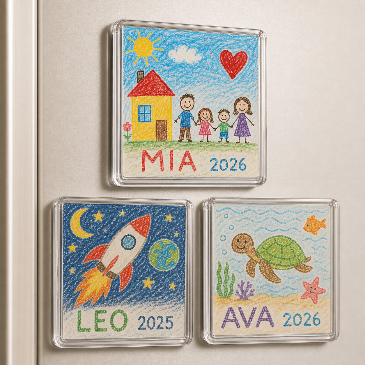 Custom Child Artwork Magnet Personalized Kids Drawing Name Date