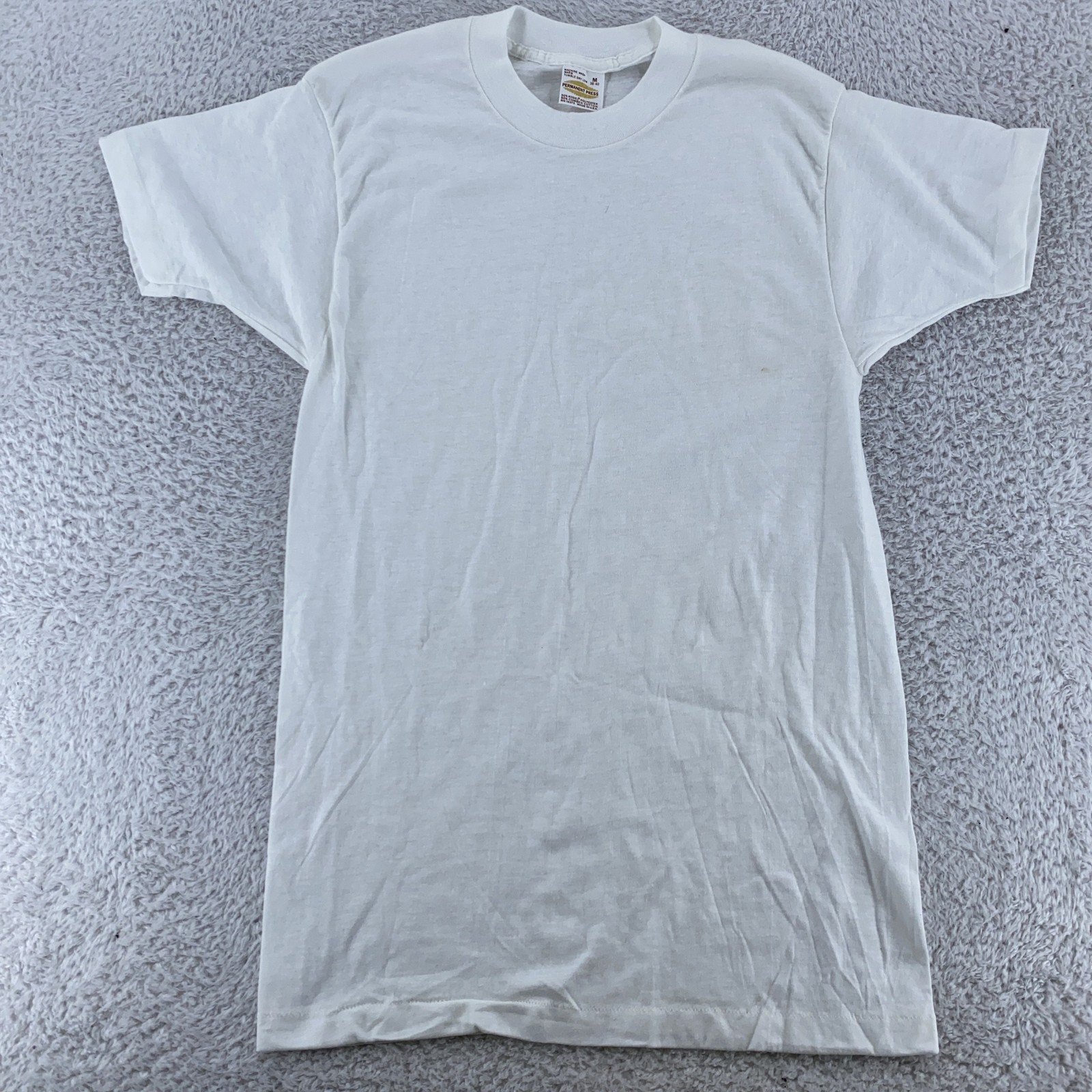 Vintage 80s Permanent Press Blank White Shirt Mens XS 50/50 Poly Cotton Made USA
