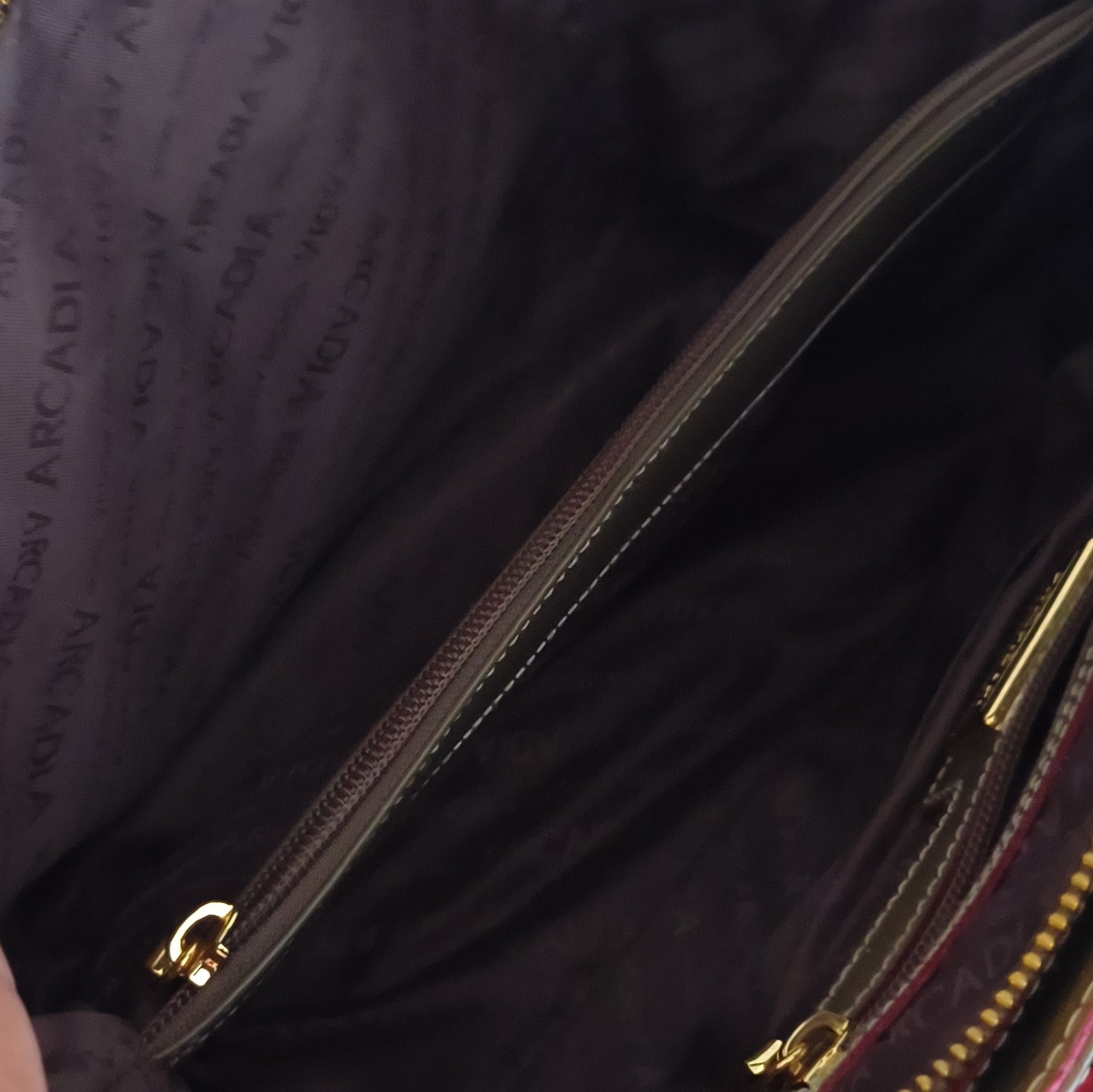 Arcadia Taupe Logo Satchel Top Handle Bag w/ Detachable Strap, Gold Hardware