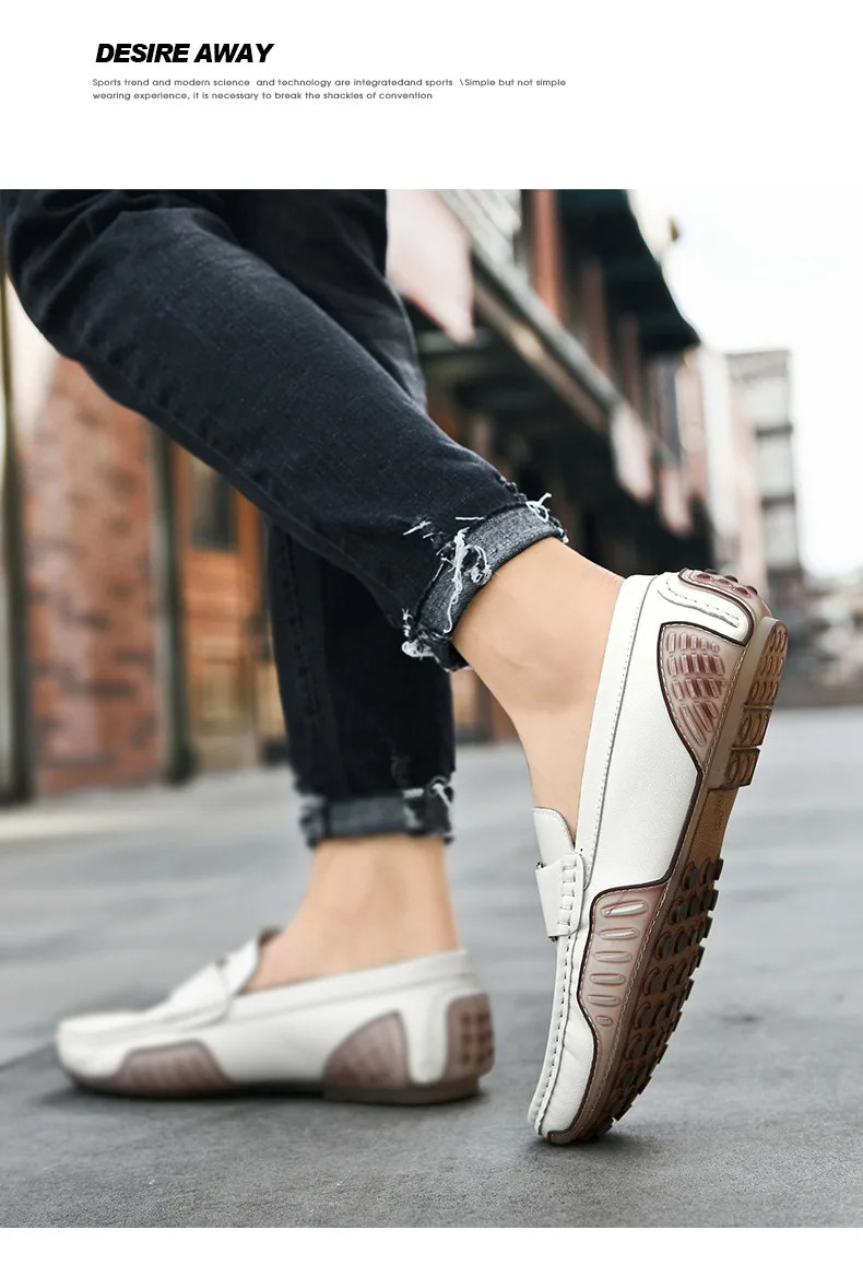 Mens Casual Leather Shoes Cowhide Loafers Genuine Leather Flats Driving Sneakers
