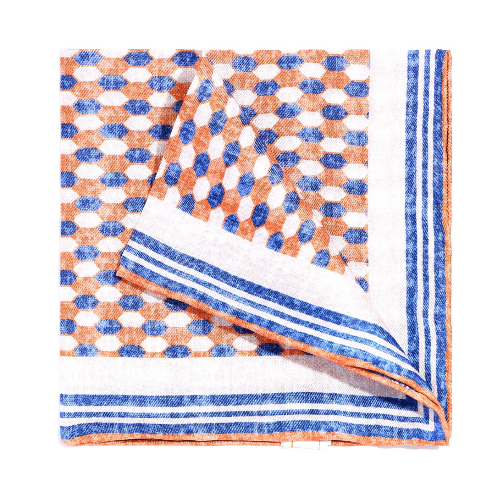 Men’s 100%Silk Twill Handkerchief Denim color Orange Pocket Square 30cm 11.8in