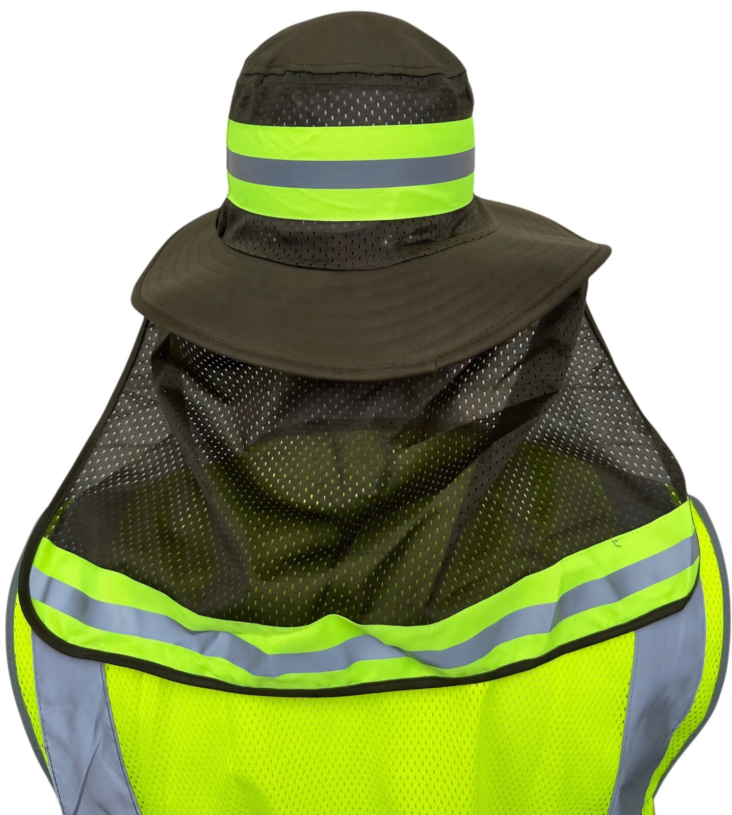 Hi Vis Reflective Work Safety Neck Flap Boonie Hat Olive Bucket Cap