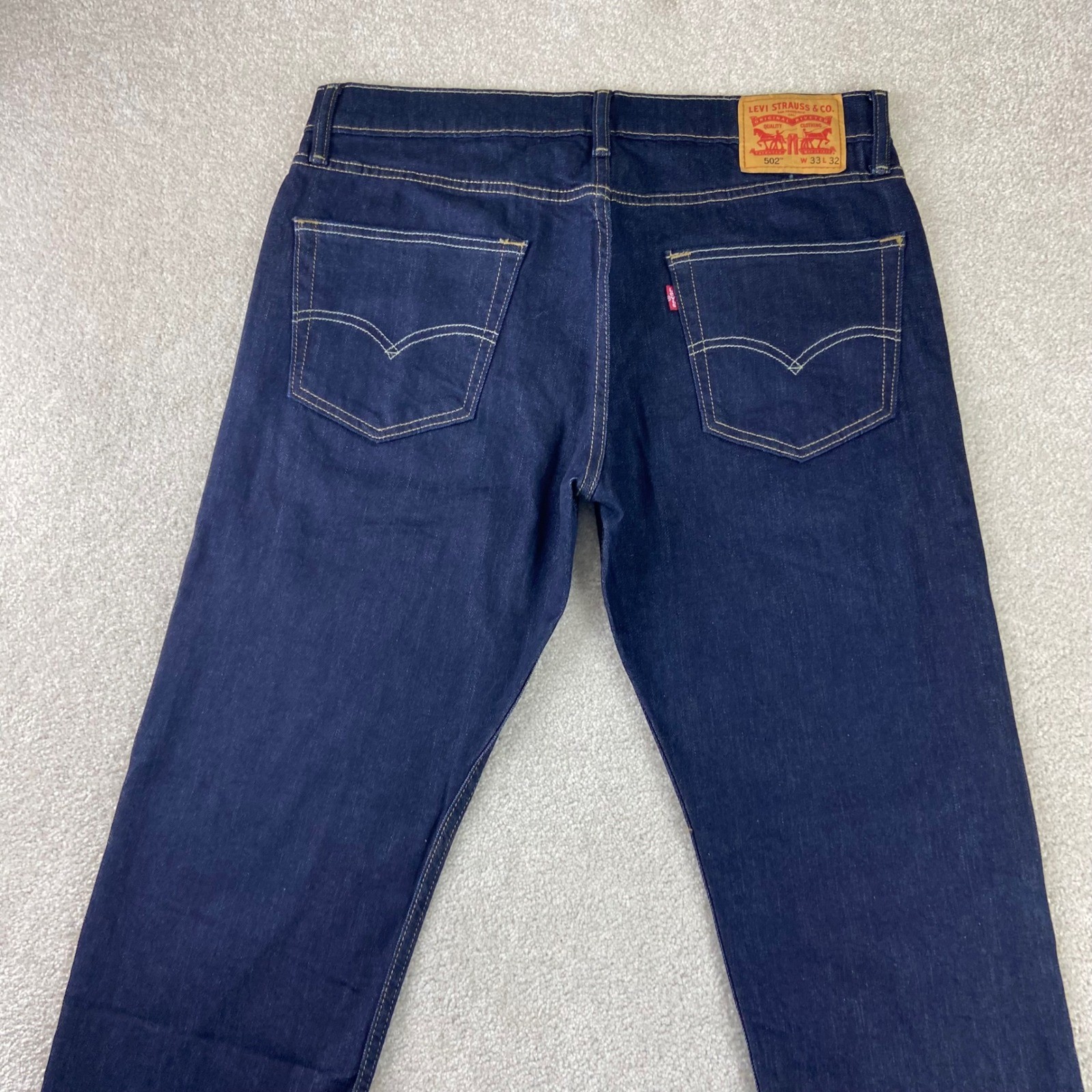 Levi’s 502 Regular Taper Mens 33×32 (Fits35x31) Dark Blue Stretch Denim Jeans