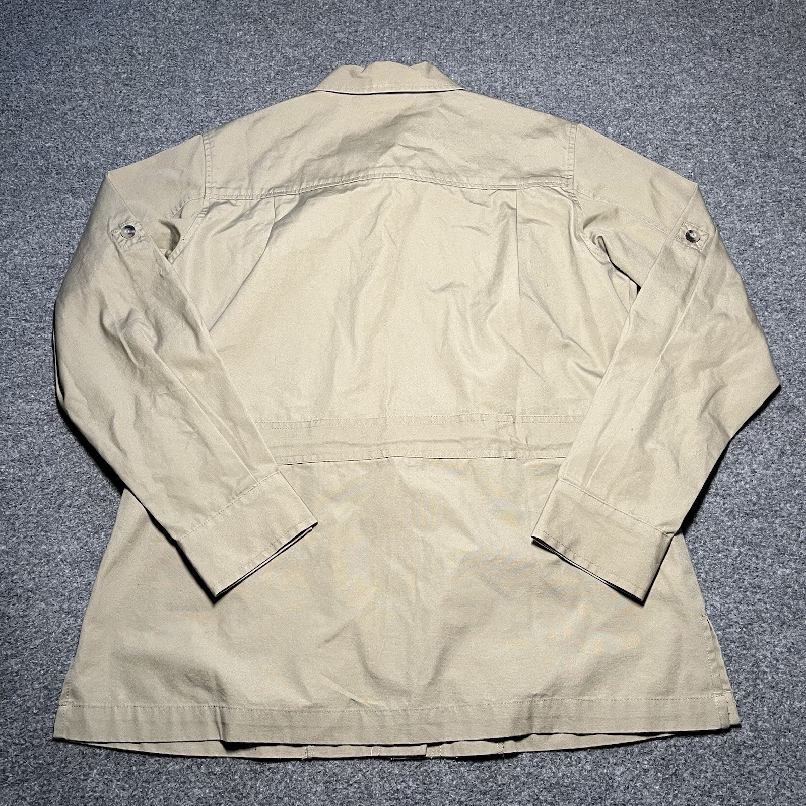 Vintage TravelSmith Jacket Womens Medium Khaki Tan Safari Utility Pockets Cotton