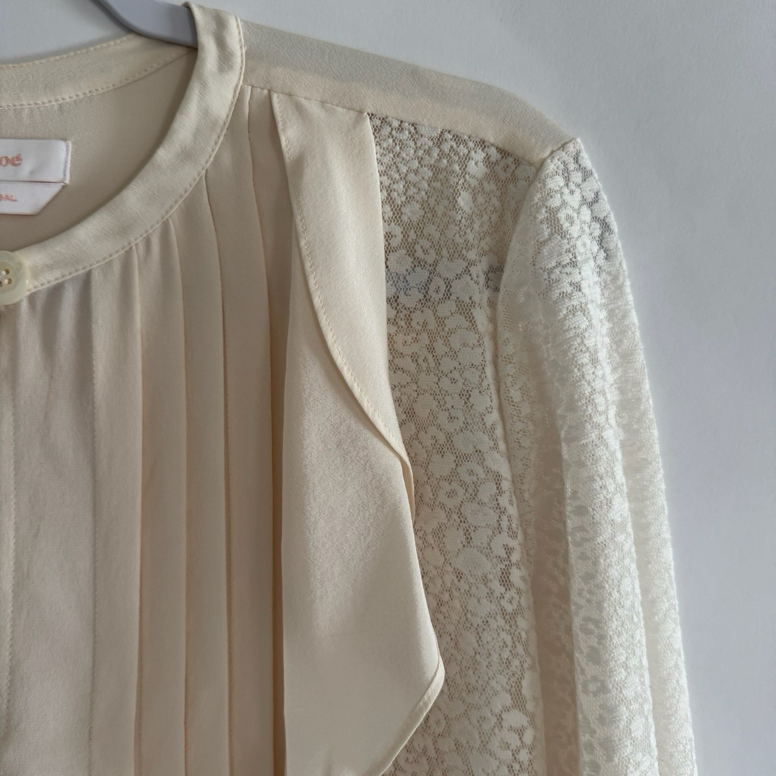 See by Chloe Silk Blend Lace Ruffle Blouse Romantic Cloud White Cottage Core 40