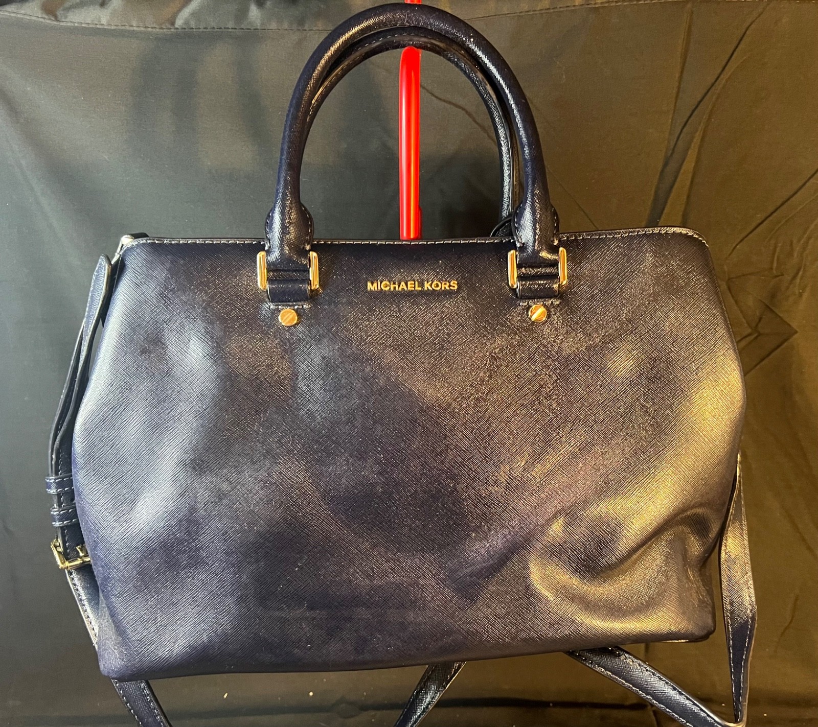 Michael Kors Savannah Saffiano Leather Hand Bag Women Medium Size Satchel Navy
