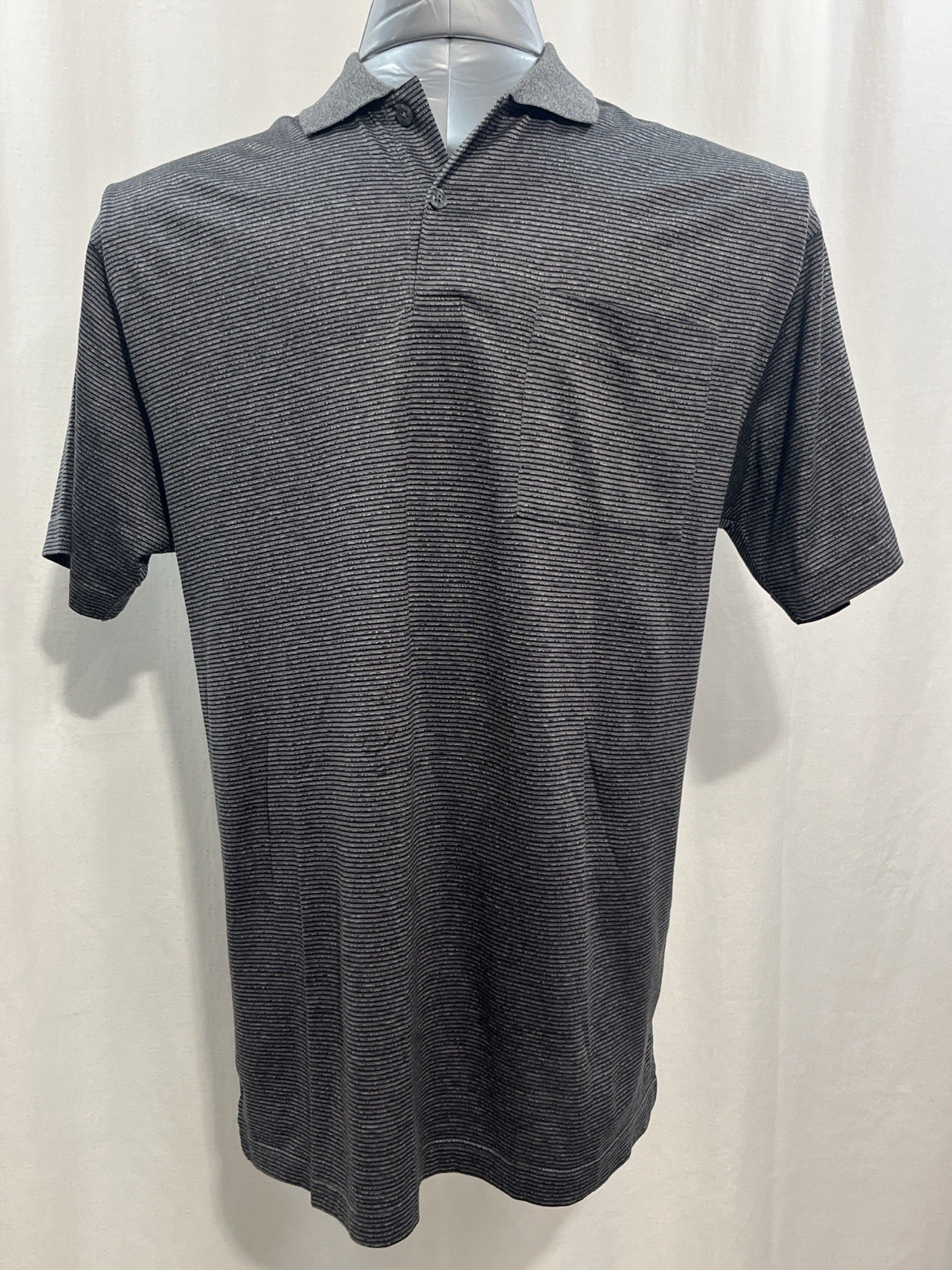 Men’s medium Charcoal Micro-Stripe Polo golf, tennis activewear Cotton 1377