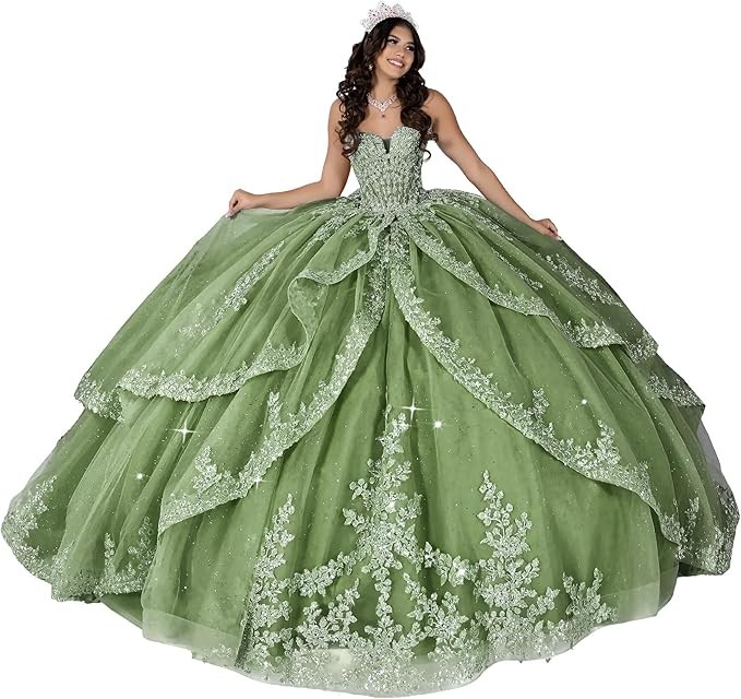 ‌Lace Appliques Quinceanera Dresses with Train Tulle Tassel Vestido De 15 Aos