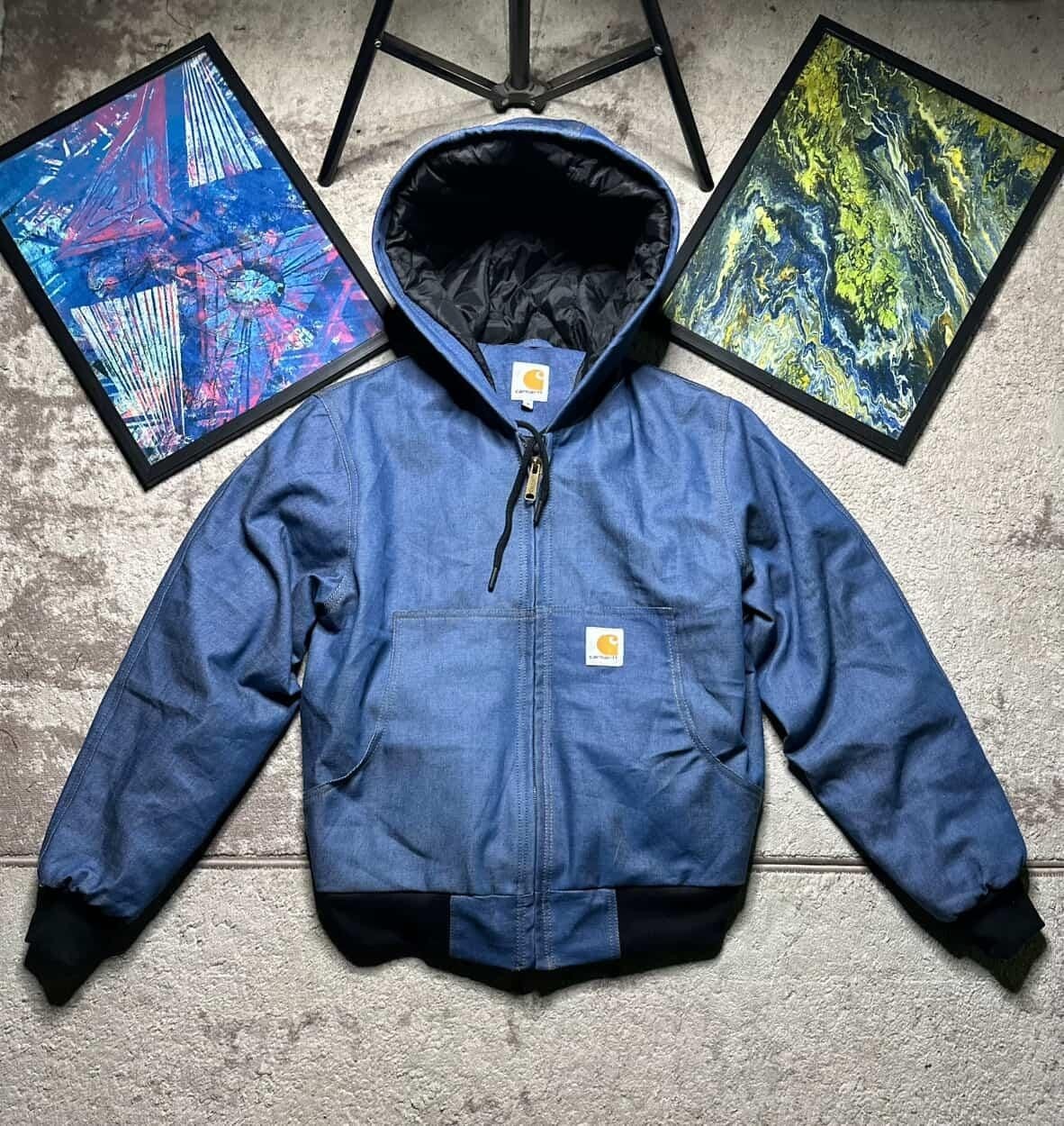 Reworked Pre-Owned Carhartt Denim Hooded Jacket Large Size – Zip-Up – Workwear