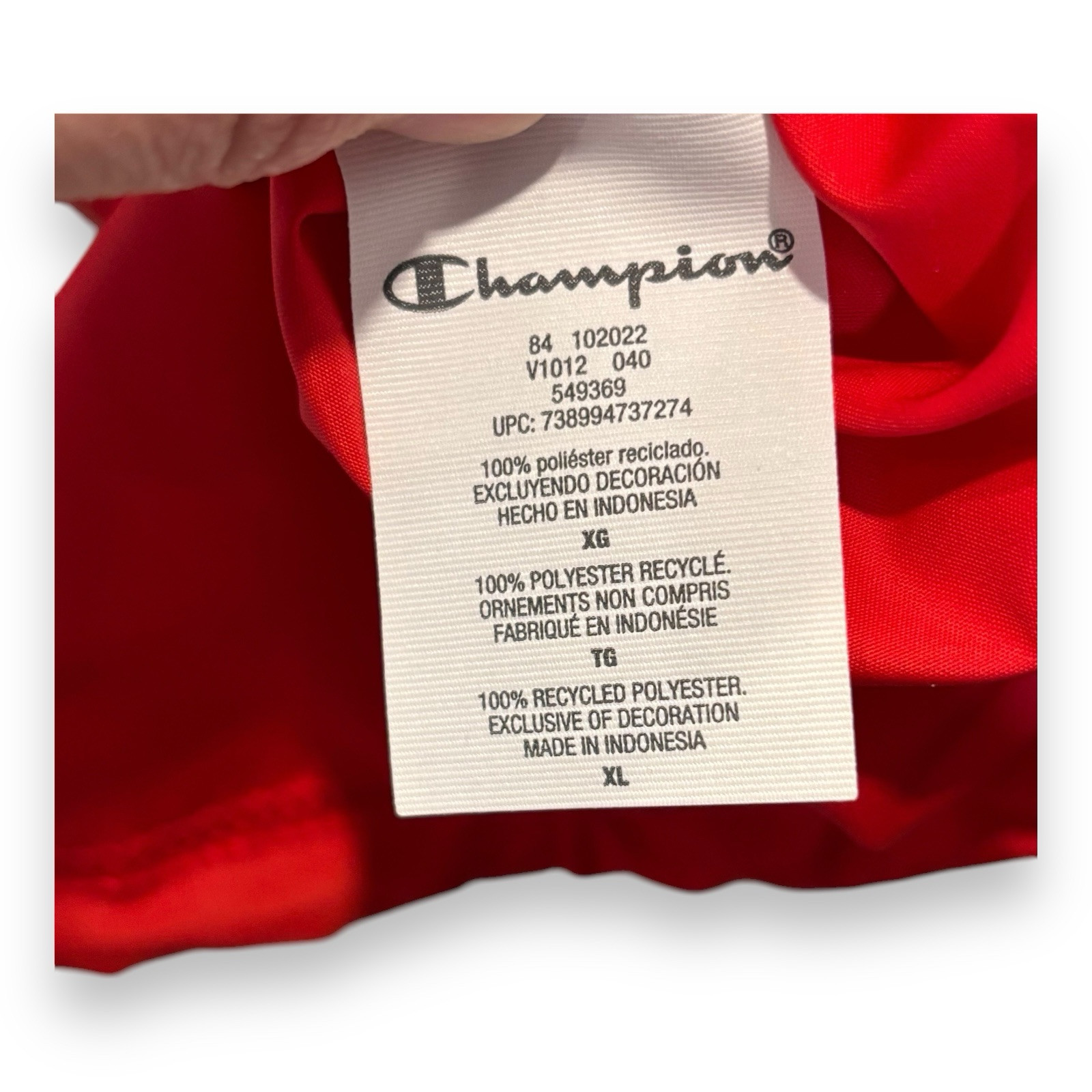 Champion Mens XL Packable Water/Wind Resistant Jacket Logo Windbreaker Sunny Red