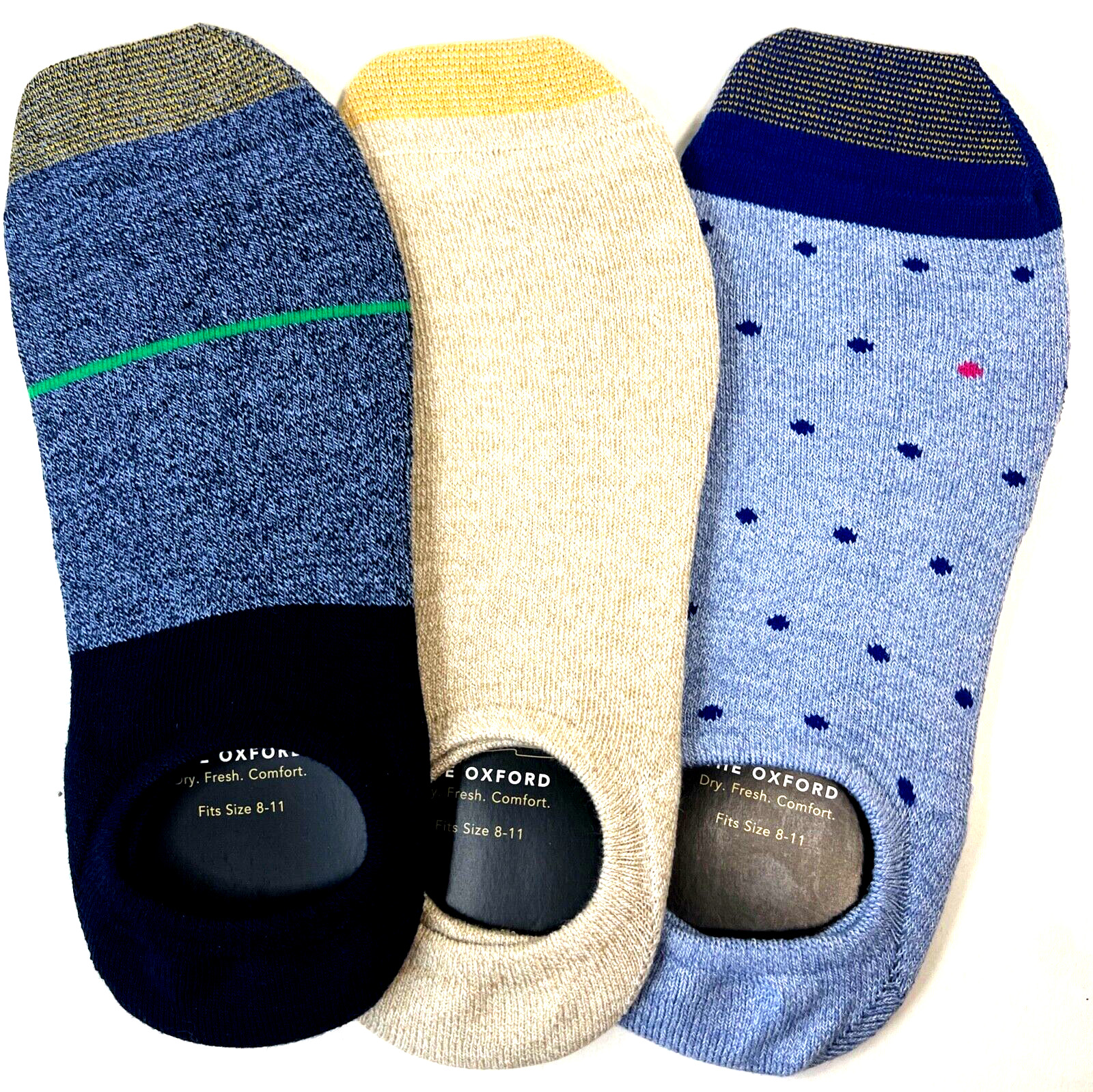 GOLD TOE 3-PR OXFORD NO-SHOW INVISIBLE SOCKS W/SILICONE HEEL GRIP FIT 8-11 SHOE
