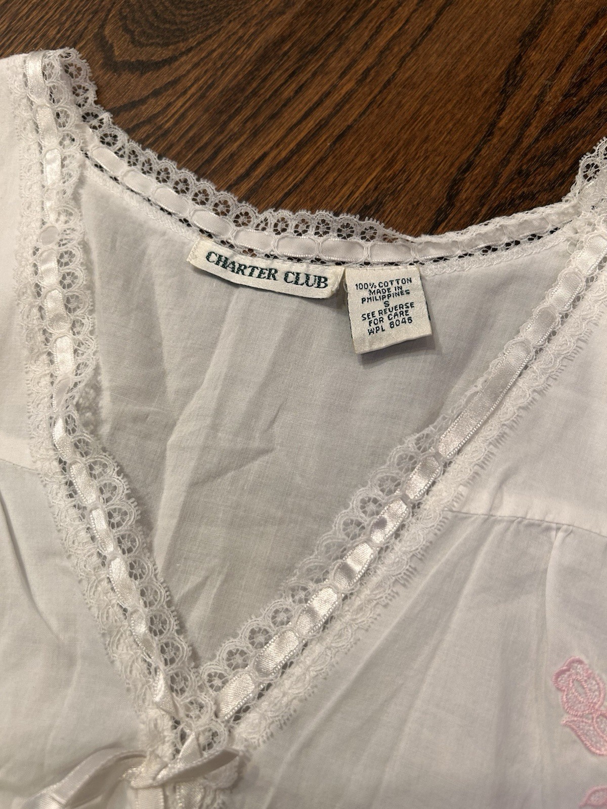 Vintage Charter Club White Cotton Embroidered Lace Trim Cottagecore Y2K Top S