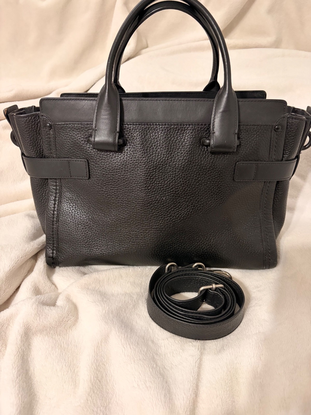 Coach Swagger 27 Carryall All Black Leather Satchel Crossbody Bag