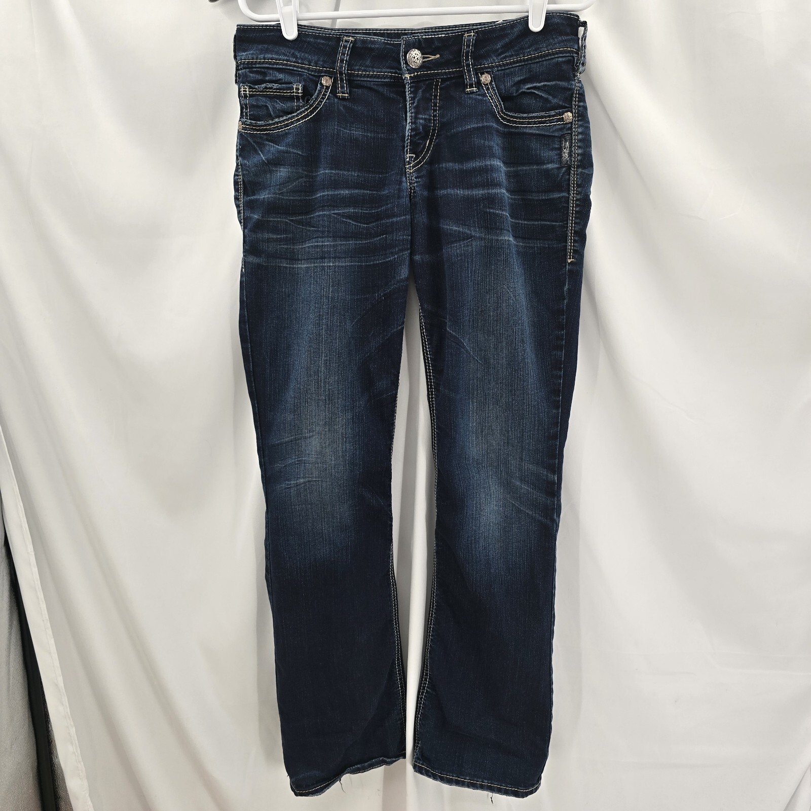 Silver Suki Mid Slim Bootcut Blue Jeans Women’s 28X31 Super Stretch Dark Read
