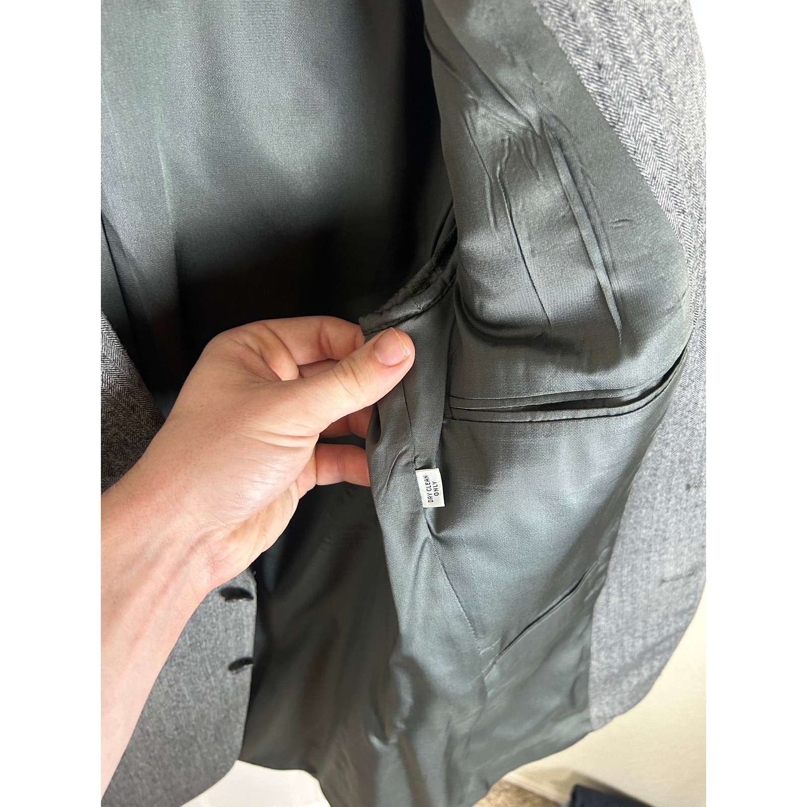 Vintage 1980s Syms Tailored Herringbone Blazer Mens USA ACTWU 38R US