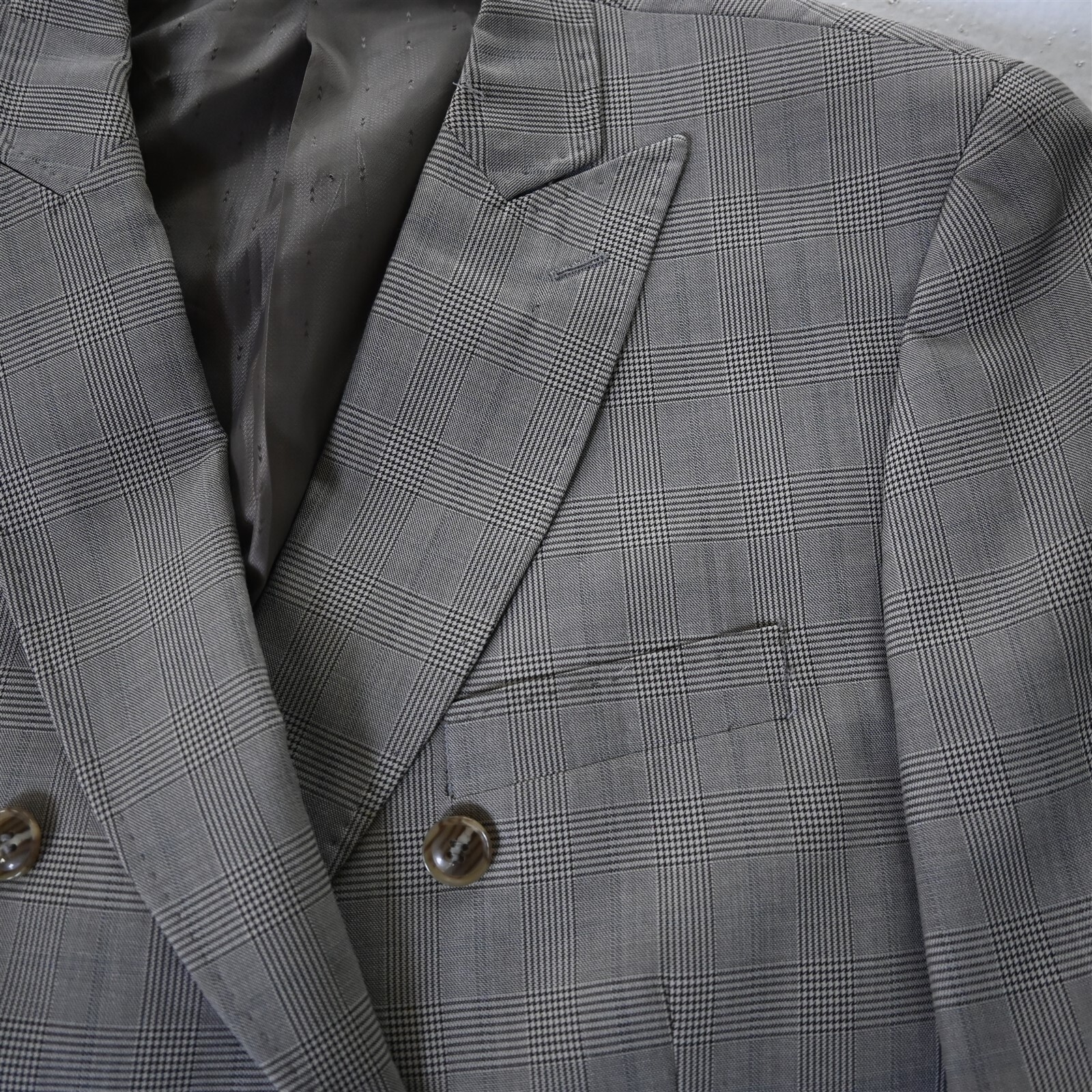 Lineage 42R Brown Glenn Check Double Breasted Mens Blazer Suit Jacket Sport Coat