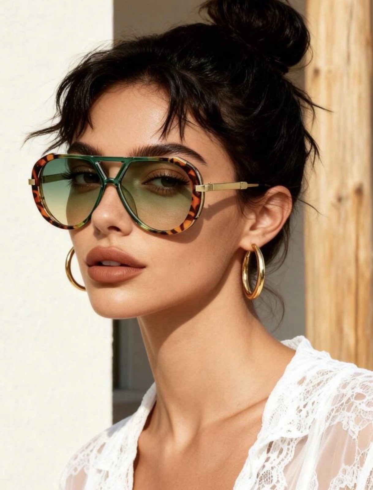 Oversized Tortoise Sunglasses Women Double Beam Metal Frame UV400