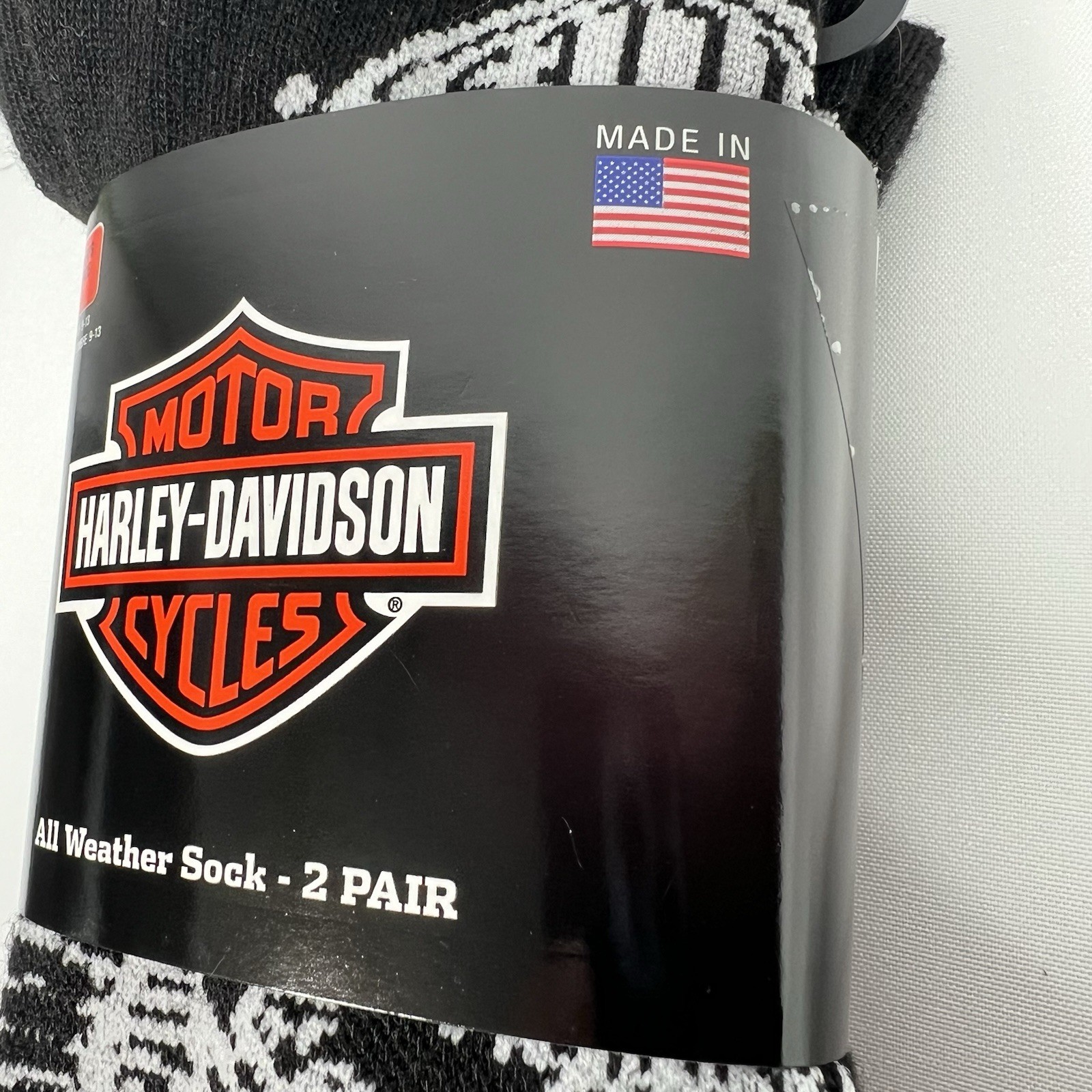 Harley Davidson Socks, Men’s Large, 2 Pair NEW! Made In USA Black HD Eagle