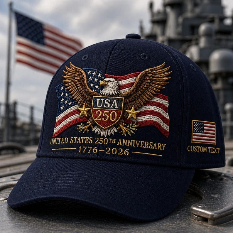 Custom USA 250th Anniversary Hat 1776–2026 Patriotic Eagle Embroidered Cap