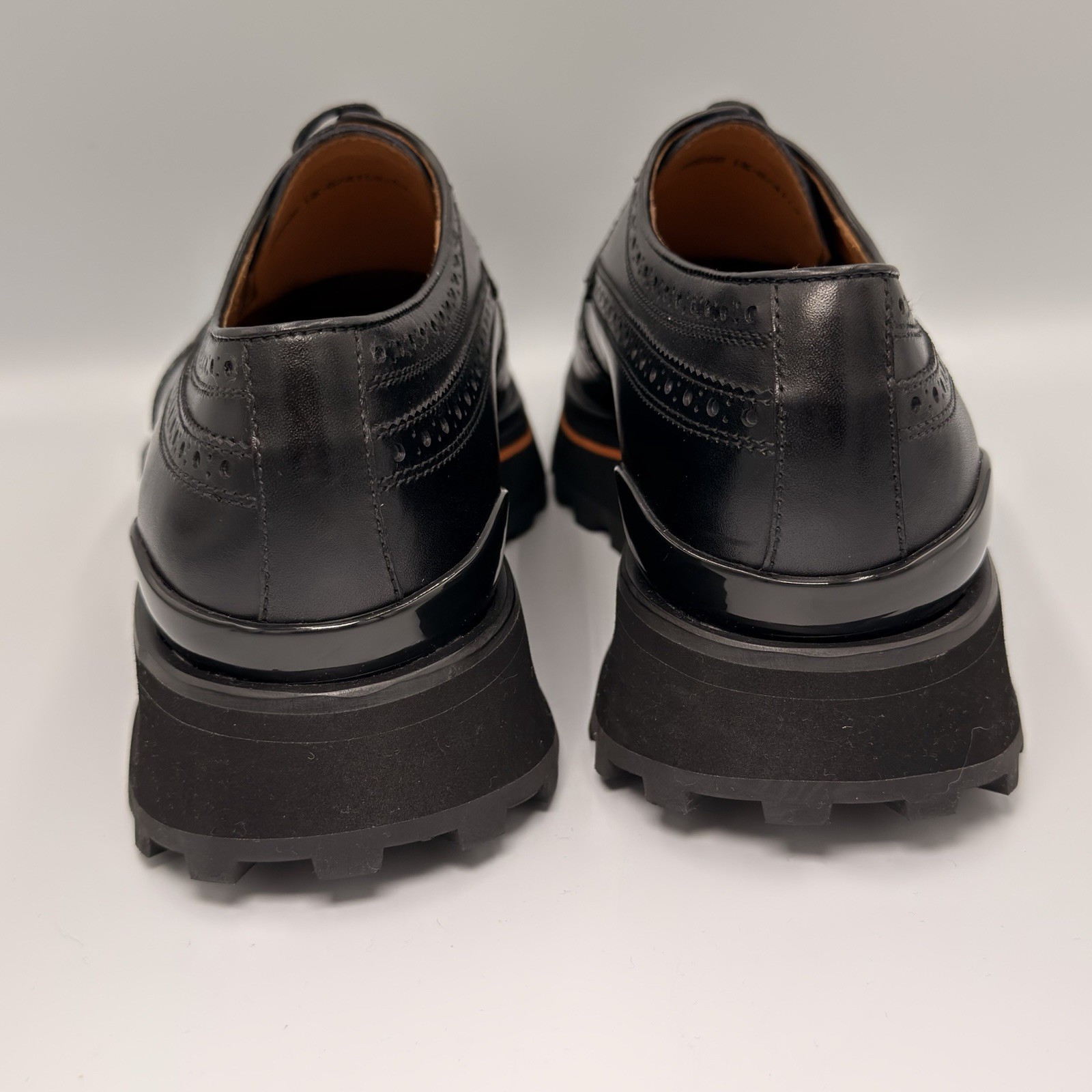 Divinch 6CM Heel Chunky Platform Brogues Black Calfskin Wingtip Derby 2886B Sz 8