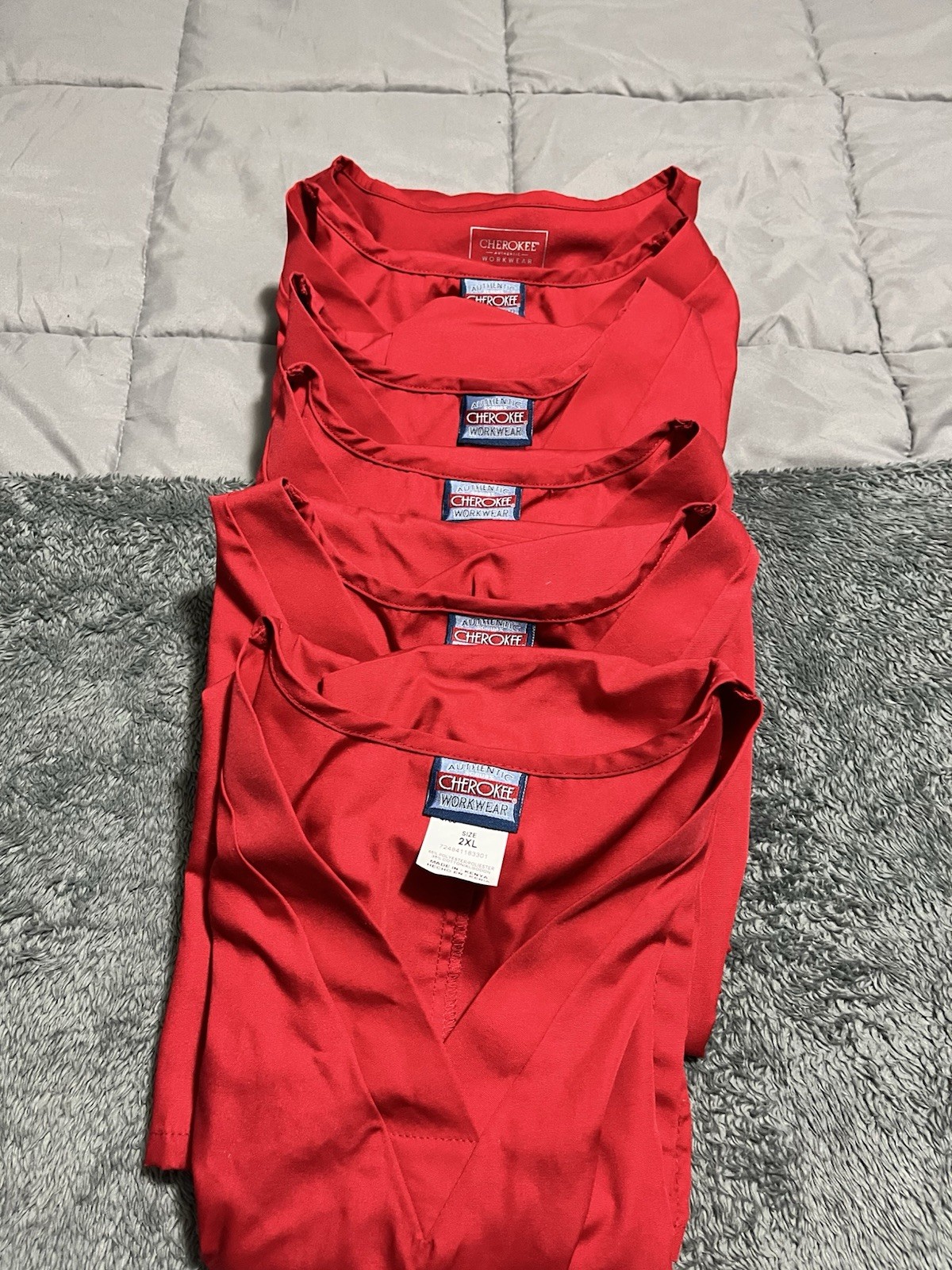 Cherokee Workwear Unisex 2XL Red Medical Scrub Tops Polyester Woven (Lot of 5)