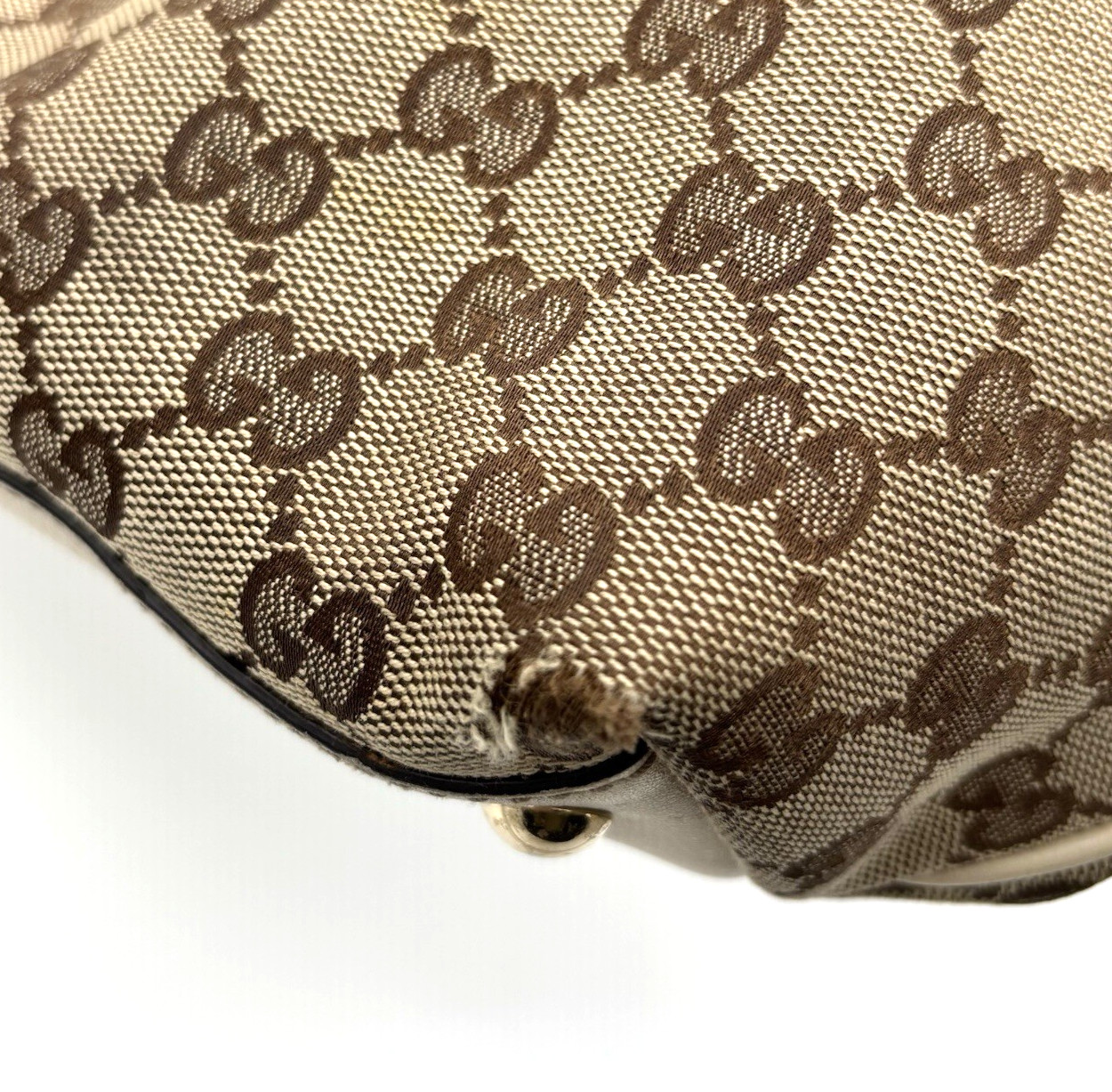 GUCCI GG Logo Abbey Shoulder Bag Canvas Leather Brown Beige Authentic 0058