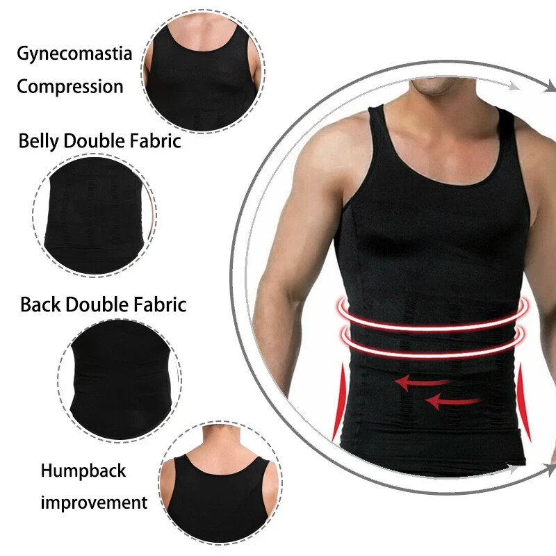 Mens Slimmings Body Shaper Belly Chest Compression Vest Girdle T-Shirt Tank Top