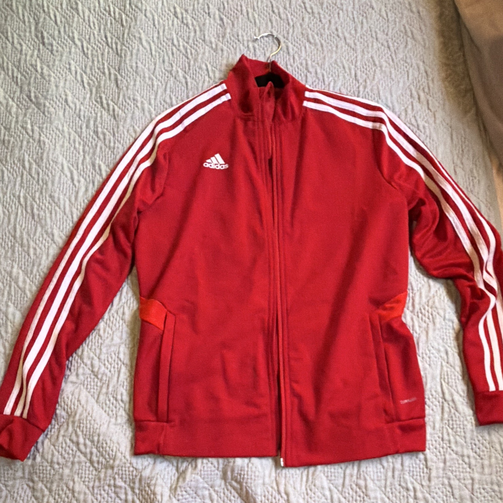 adidas Climalite Women’s Track Jacket S Red Full Zip Pockets Striped