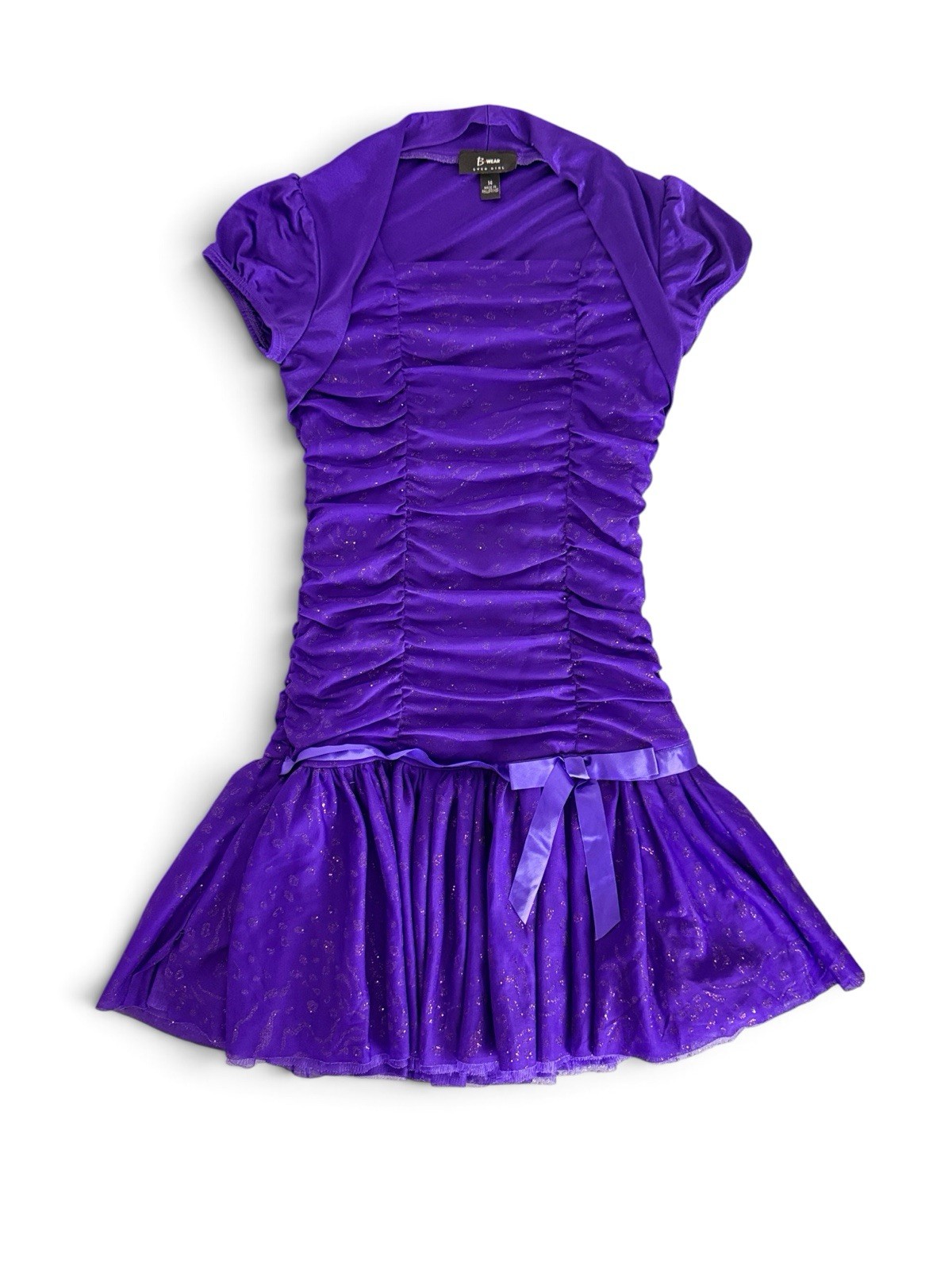 B Wear Purple Ruched Party Dress Bolero Overlay Glitter Sparkle Y2K Size 6