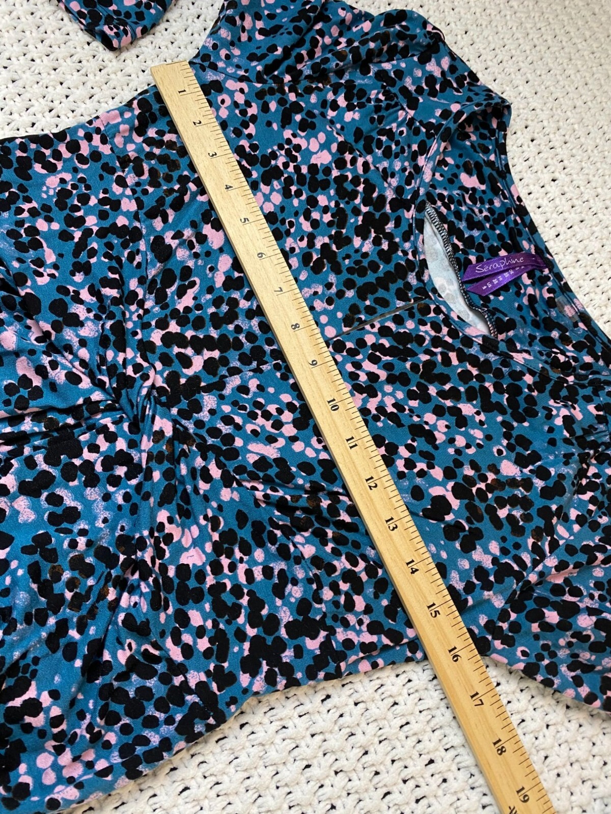 Seraphine Blue Abstract Maternity Dress Women Size 4 3/4 Sleeve Jersey Stretch