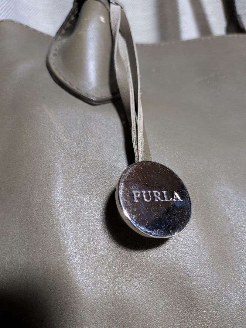 Furla Green Khaki Leather Shoulder Bag Women Double Handle 10.6×8.3×5.1 in