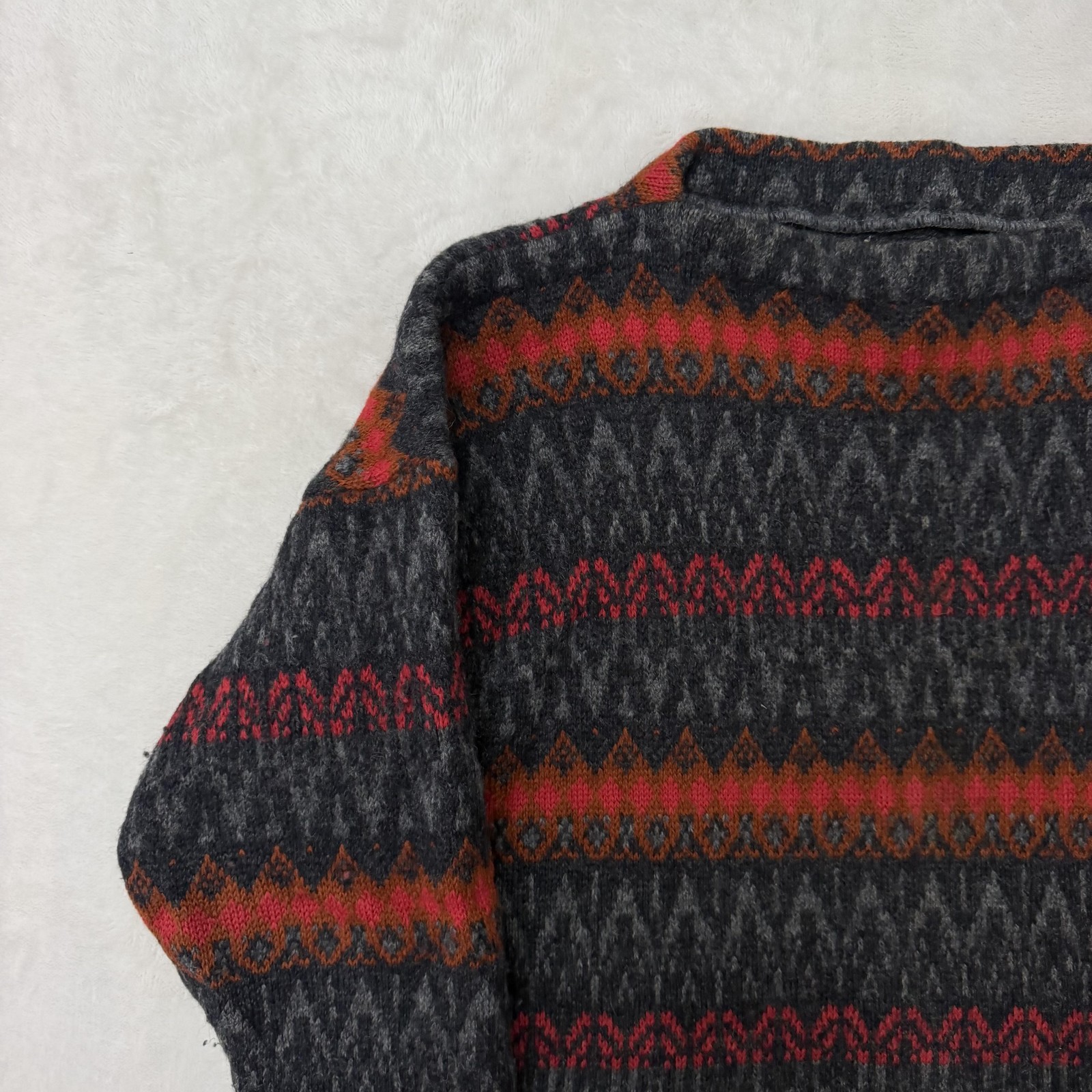 Vintage Jersey Modeller Sweater Womens Large Gray Wool Fair Isle Sweden