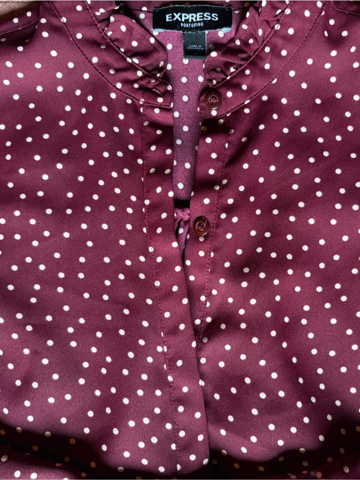 Express Portofino Button Down- Size Small- Maroon & Light Pink Polka Dot